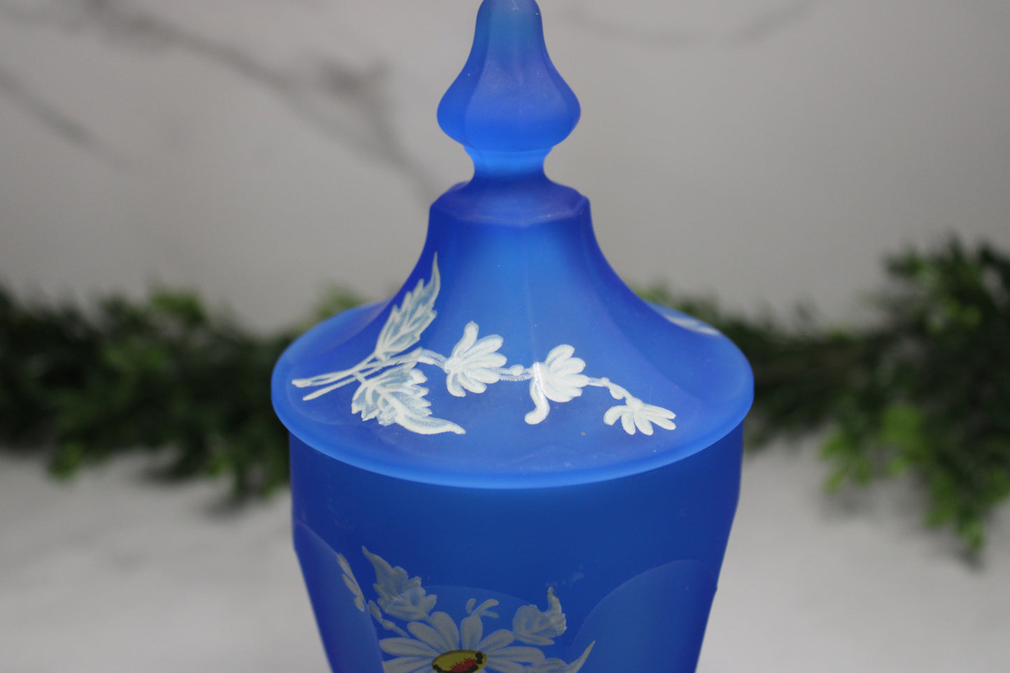 Vintage Blue Satin Glass Candy Dish