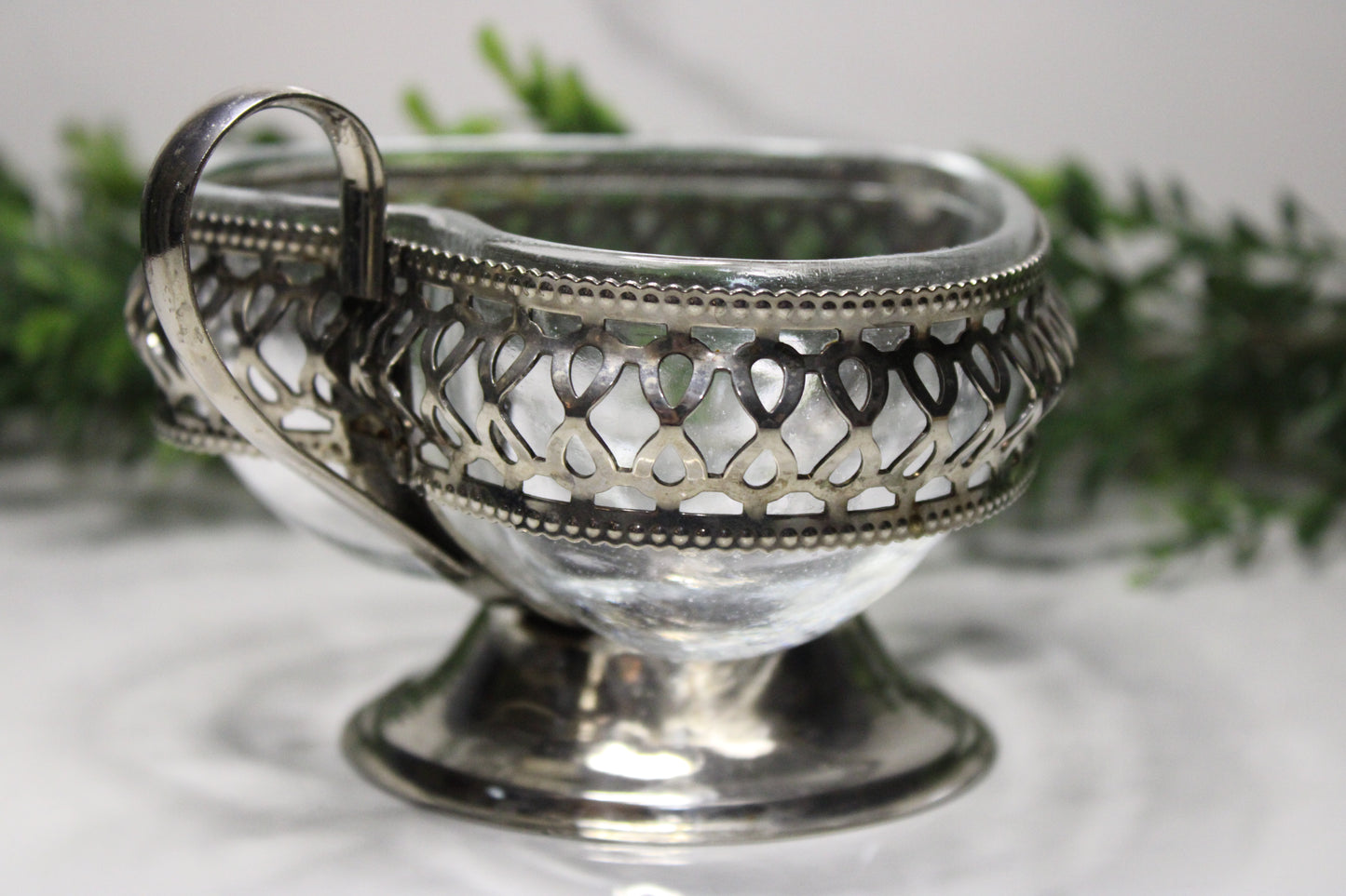 Vintage Heart Shaped Dish w Silverplated Caddy