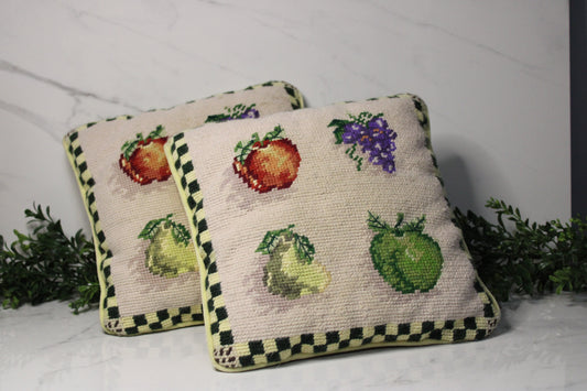 Vintage Fruit Needlepoint Throw Pillows (Set of 2)