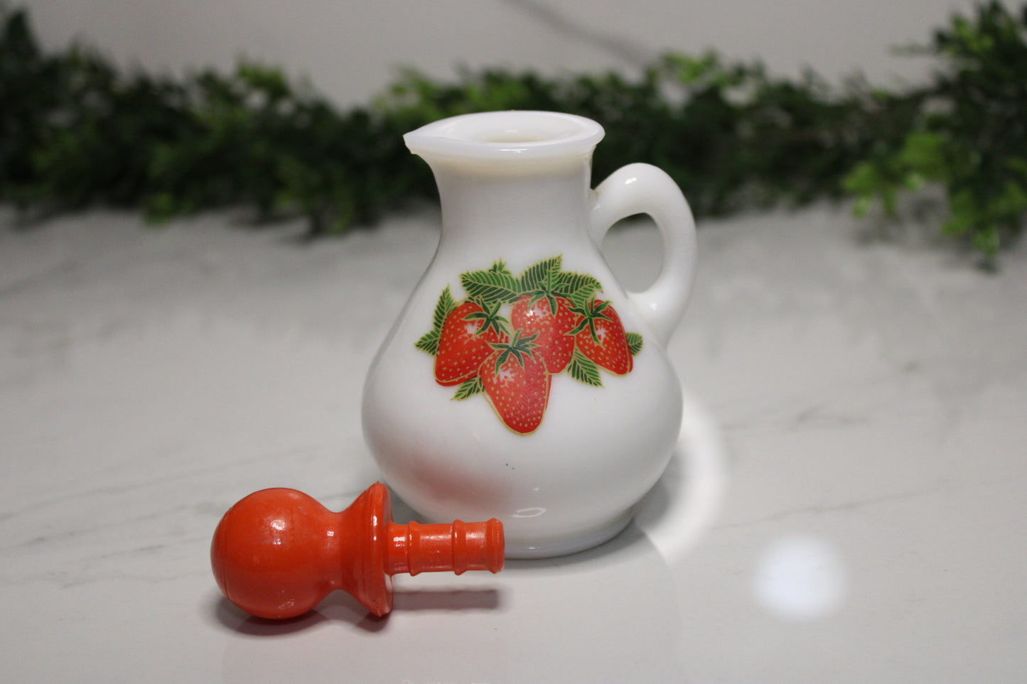 Vintage Avon Strawberries & Cream Milk Glass Decanter