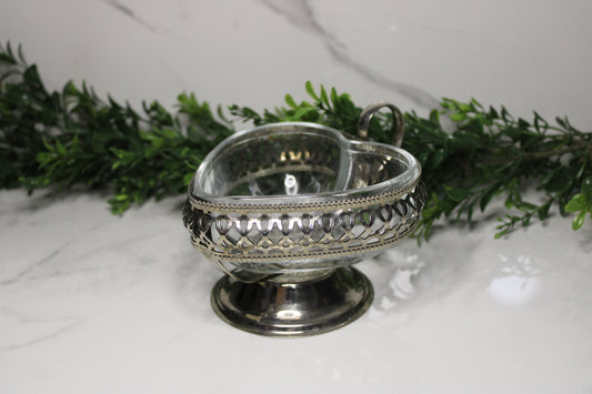 Vintage Heart Shaped Dish w Silverplated Caddy