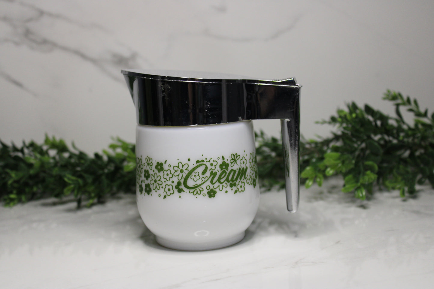 Vintage Gemco Green Daisy Creamer Pitcher